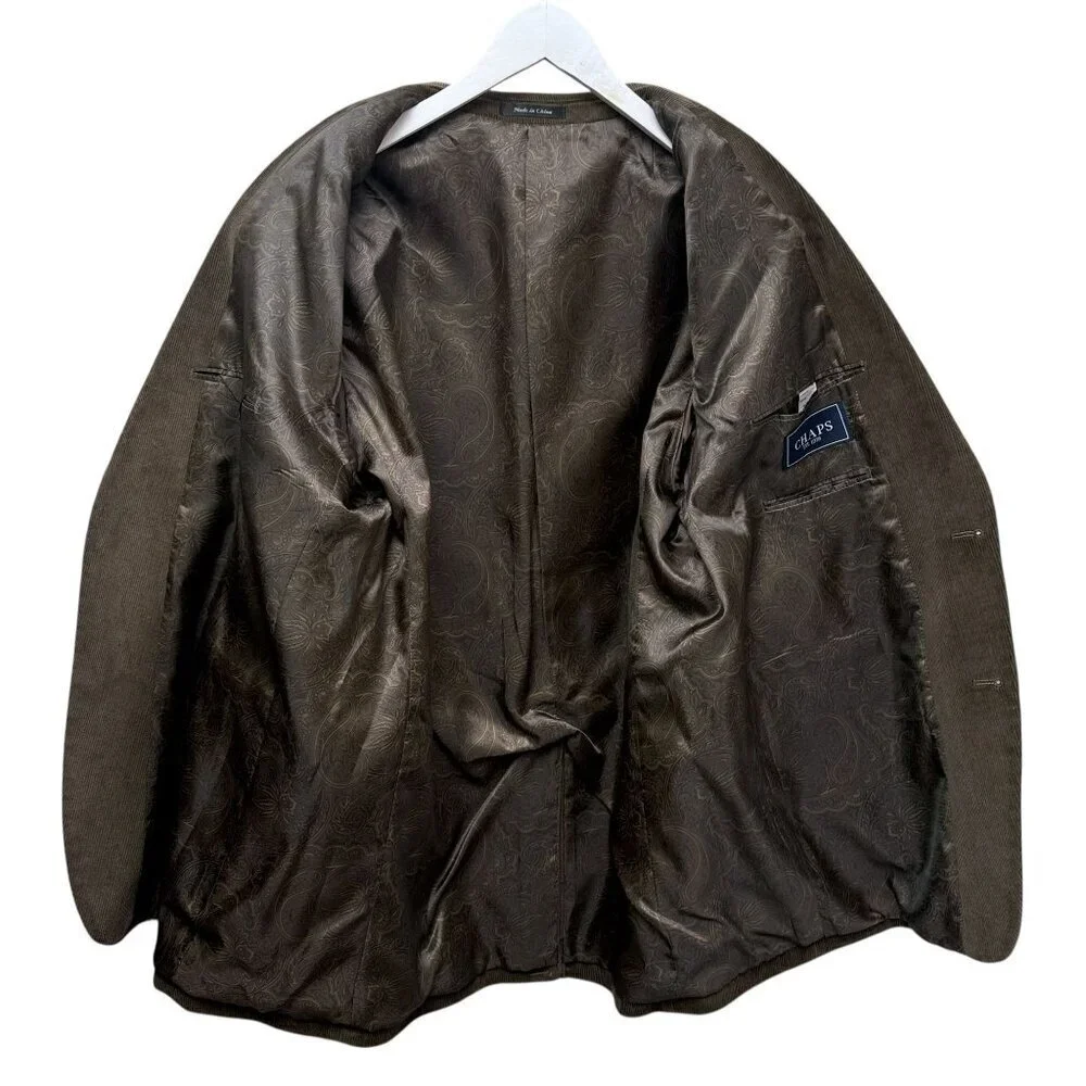 CHAPS Mens Blazer 46L Brown Cotton Corduroy  Jacket Academic Classic Sportcoat